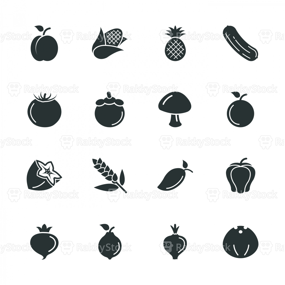 Fruit And Vegetable Silhouette Icons Set Vector Rakkystock 1000x1000 Fruit And Vegetable Silhouette Icons Set Vector Rakkystock