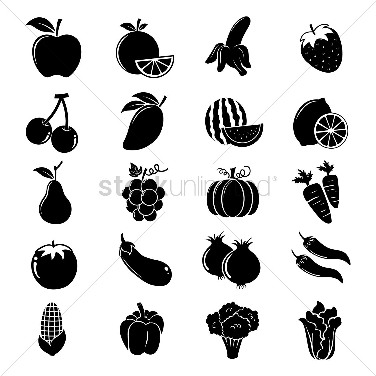 Fruit And Vegetable Silhouettes Vector Image 1300x1300 Fruit And Vegetable Silhouettes Vector Image