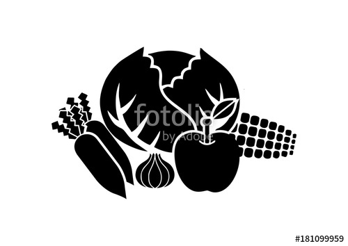 Black Fruits And Vegetables Silhouette Logo Stock Image 500x354 Black Fruits And Vegetables Silhouette Logo Stock Image