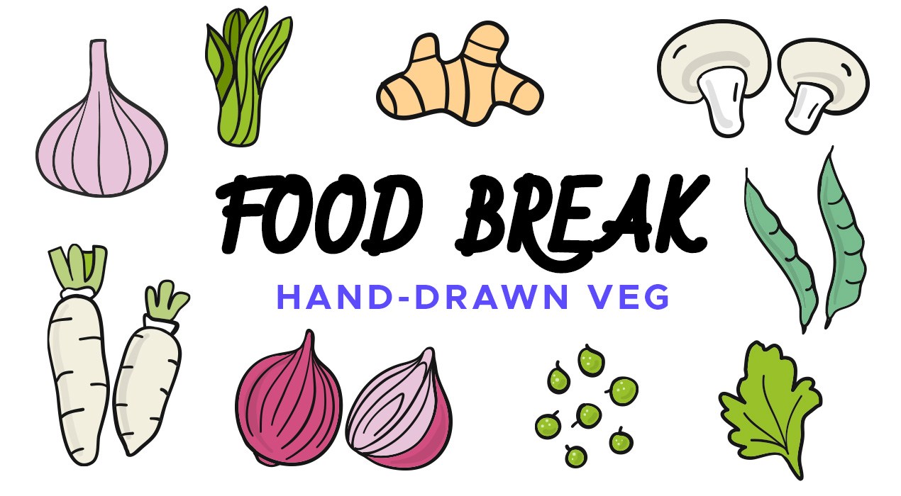 1270x700 Food Break Hand Drawn Vegetable Vector Icons
