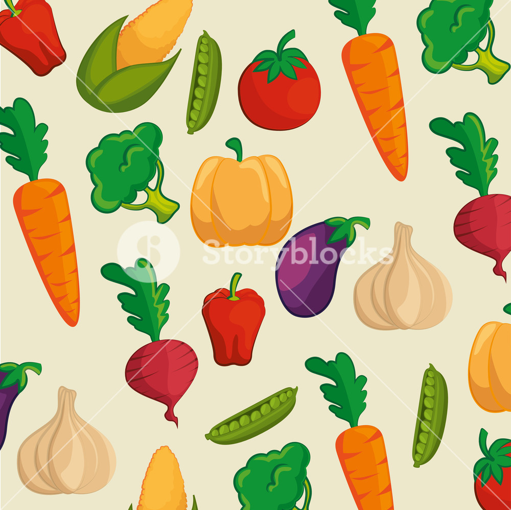 1000x998 Pattern With Colorful Vegetables Over Beige Background Vector
