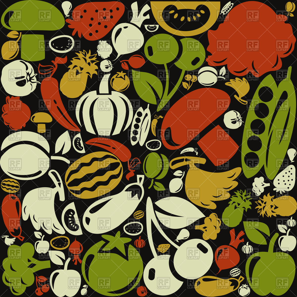 1200x1200 Background Made Of Fruits And Vegetables Vector Image