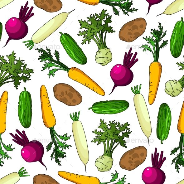 590x590 Vegetables Seamless Background Vector Pattern Of Farm Cucumber