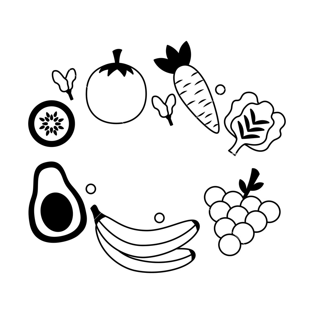 1000x1000 Healthy Food Fruits And Vegetables On White Background Vector