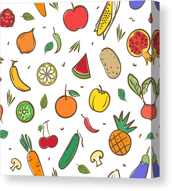 678x750 Cute Mix Fruits And Vegetables Seamless Pattern Background Vector