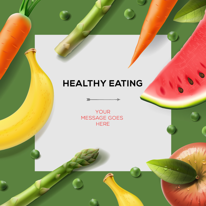 801x801 Fresh Fruits And Vegetables Text Background Vector Free Vector