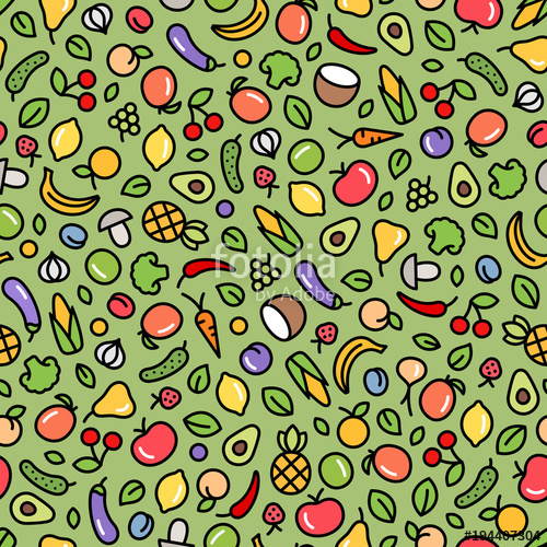 500x500 Seamless Background With Fruits And Vegetables Vector Fresh
