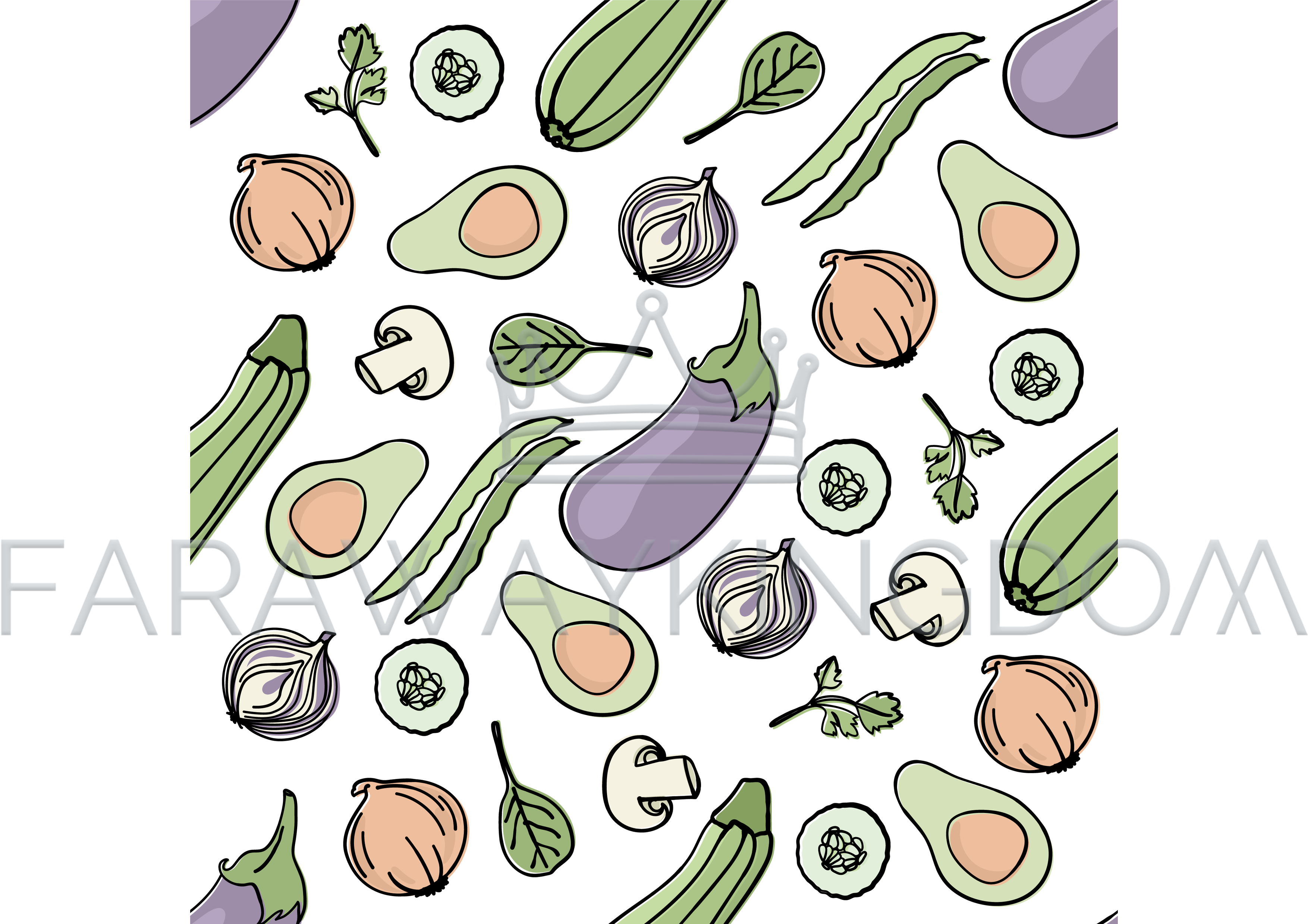 3508x2480 Vegetable Mix Paleo Diet Seamless Pattern Vector Illustration