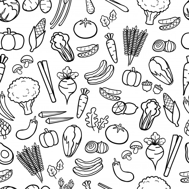 626x626 Vegetable In Hand Drawn Doodle Seamless Pattern Background Vector