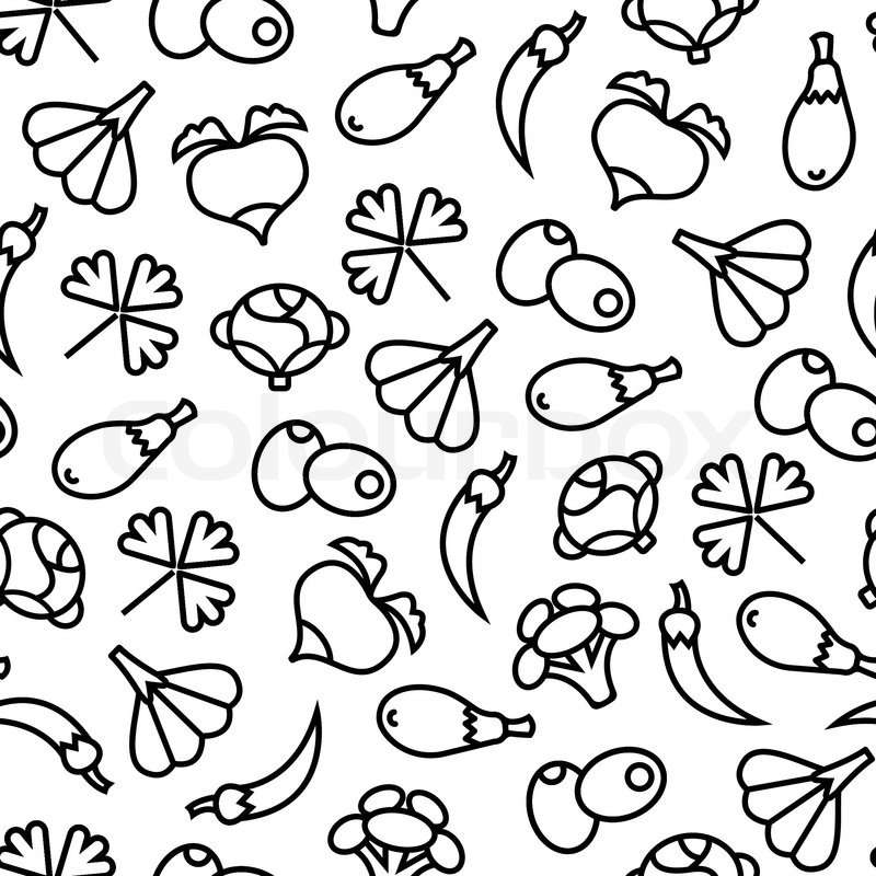 800x800 Black And White Outline Of Vegetables Stock Vector Colourbox