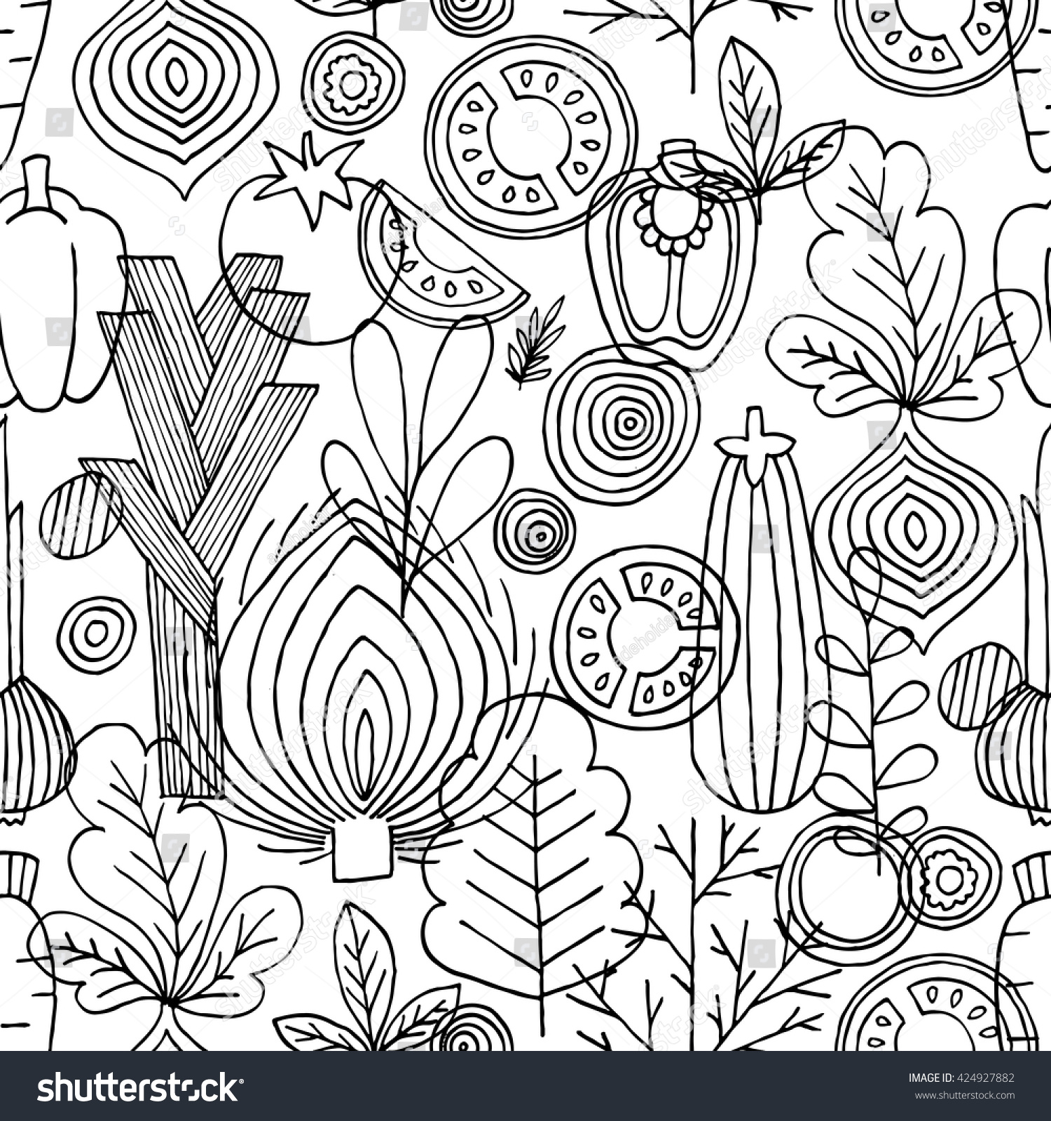 1500x1600 Stock Vector Vegetables Seamless Pattern Linear Graphic Vegetables
