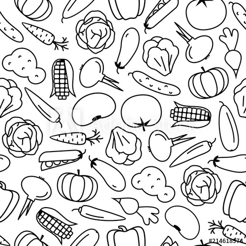 500x500 Vector Vegetable Pattern Line Style On White Background With Bean