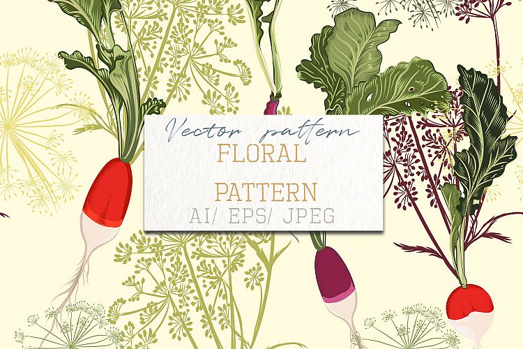 750x500 Floral Food Pattern Vector Vintage Style With Vegetables