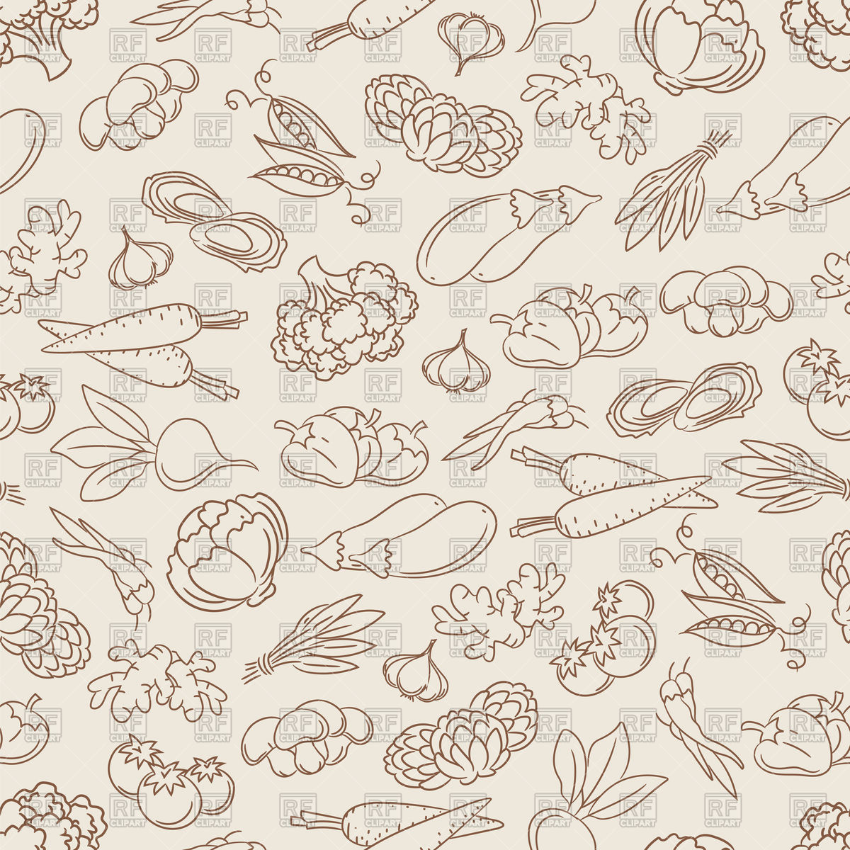 1200x1200 Food Seamless Pattern With Hand Drawn Vegetables Vector Image