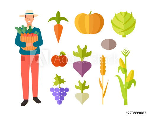 500x392 Farmer Holding Basket Of Veggies Vector, Isolated Person