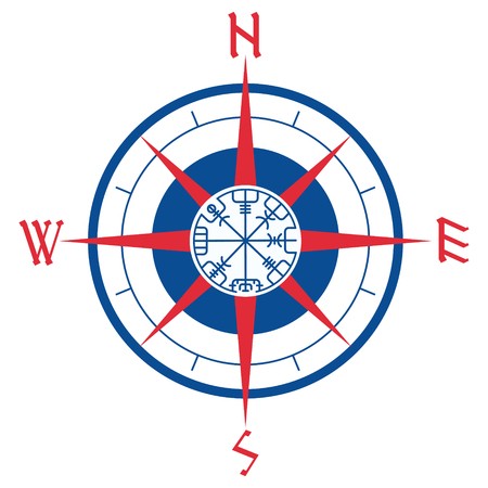 450x450 Wind Rose, Navigation Runic Compass, Vegvisir, Isolated On White