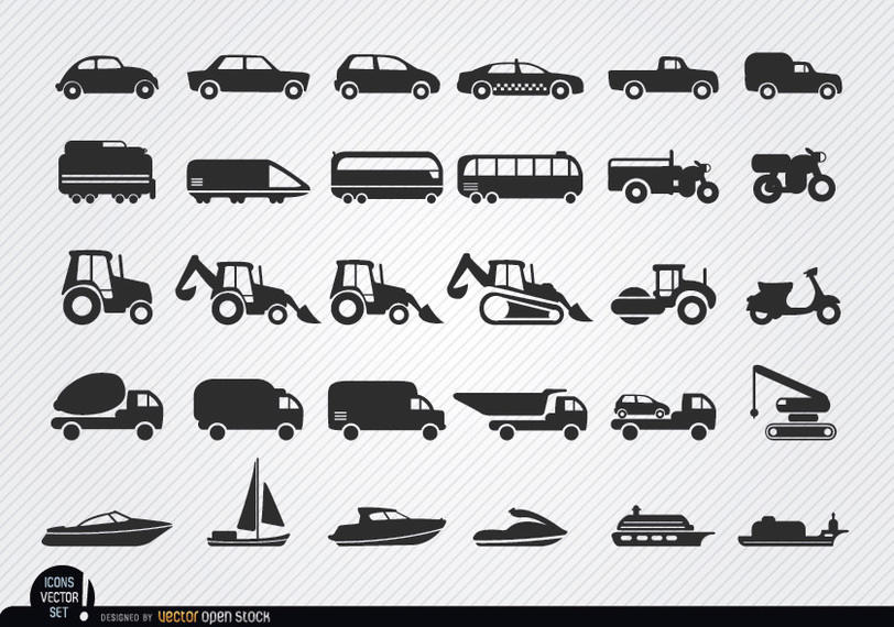 812x570 Vehicles And Ships Silhouettes Icon Set