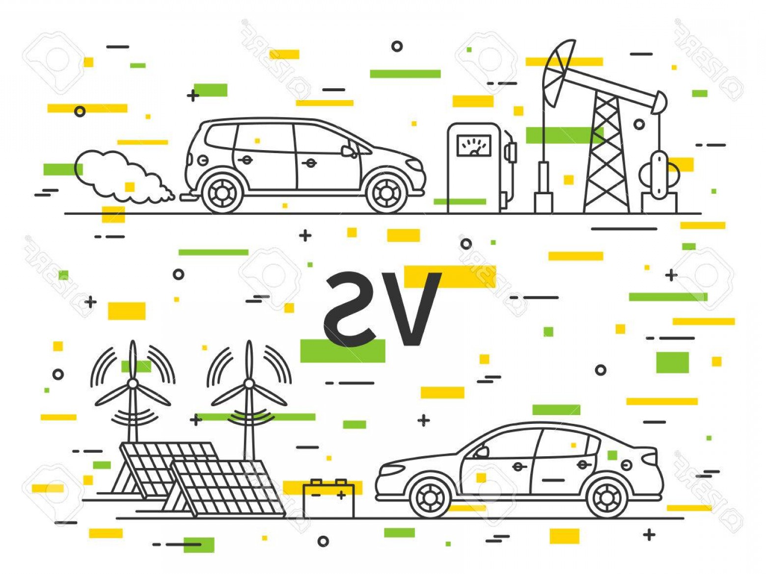 1560x1170 Photostock Vector Fuel Gas Car Vs Electric Car Vector Concept