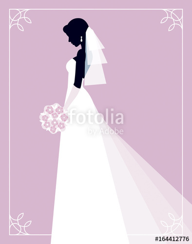 394x500 Silhouette Of A Bride On A Pink Background Profile In Her Wedding
