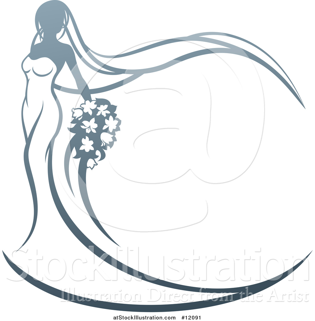 1024x1044 Vector Illustration Of A Graduebt Bride With Flowers, Her Dress