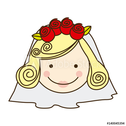 500x500 Colorful Silhouette Cartoon Face Bride With Veil Vector