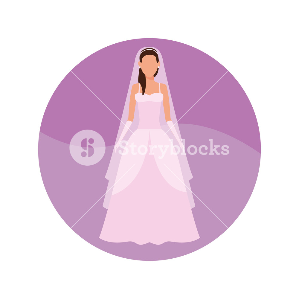 1000x1000 Wedding Bride Dress Pink With Veil Round Icon Vector Illustration