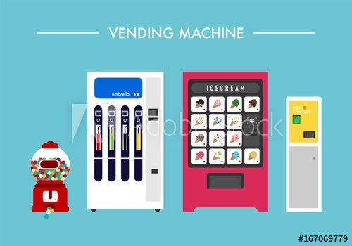 500x350 Candy Vending Machine Vector Flat Design Illustration Set