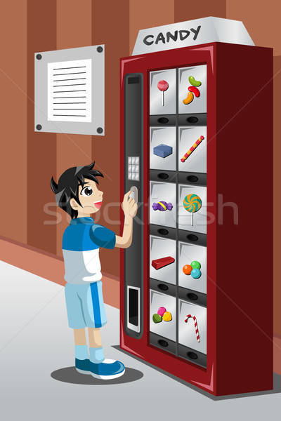 400x600 Kid Buying Candy From A Vending Machine Vector Illustration