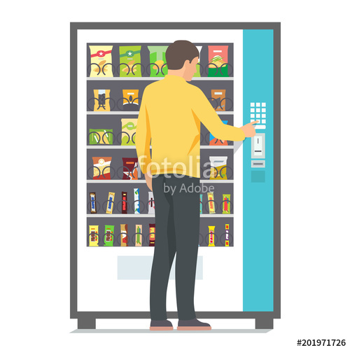 500x500 Man Using Vending Machine With Snacks Vector Illustration Stock
