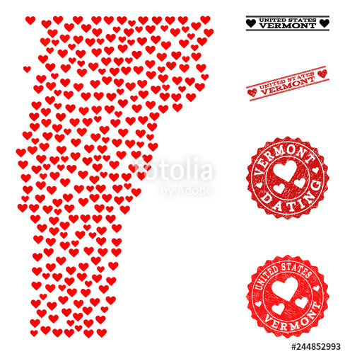 Collage Map Of Vermont State Created With Red Love Hearts 488x500 Collage Map Of Vermont State Created With Red Love Hearts