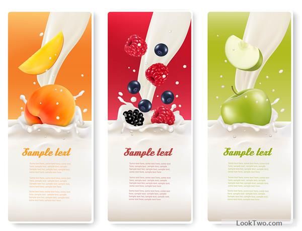 Free Fruits With Milk Vertical Banner Vector Set Vector 600x459 Free Fruits With Milk Vertical Banner Vector Set Vector