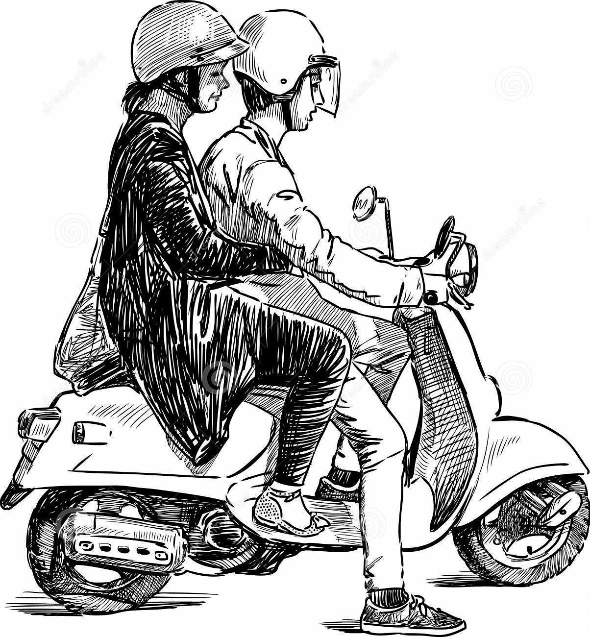 1204x1300 Scooter Couple Motorcycle Vespa Vector, Vespa, Vespa Logo