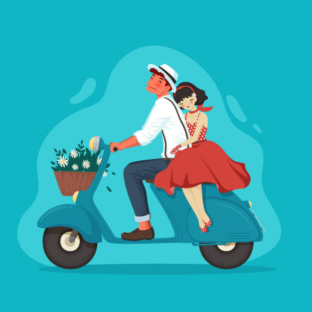 626x626 Vintage Retro Couple On Vespa Vector Premium Download