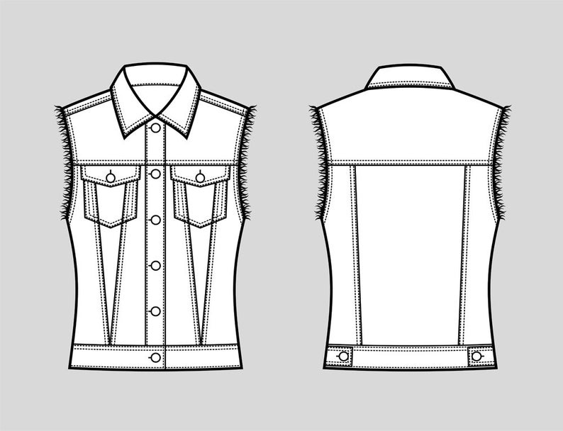 794x608 Women's Jean Vest Vector Fashion Flat Sketch Adobe Etsy