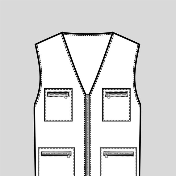 570x570 Work Vest Vector Fashion Flat Sketch, Adobe Illustrator Design