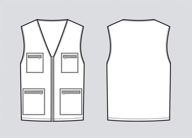 794x570 Work Vest Vector Fashion Flat Sketch Adobe Illustrator Etsy