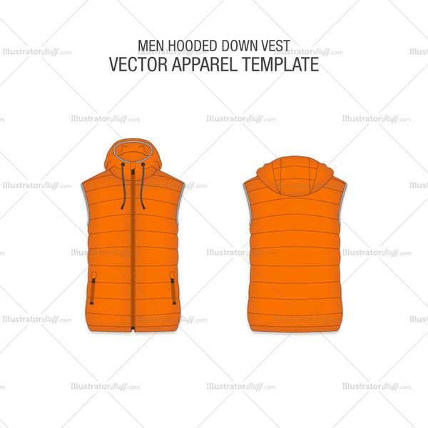Men Hooded Down Vest Men's Fashion Flat Templates Down Vest 600x600 Men Hooded Down Vest Men's Fashion Flat Templates Down Vest