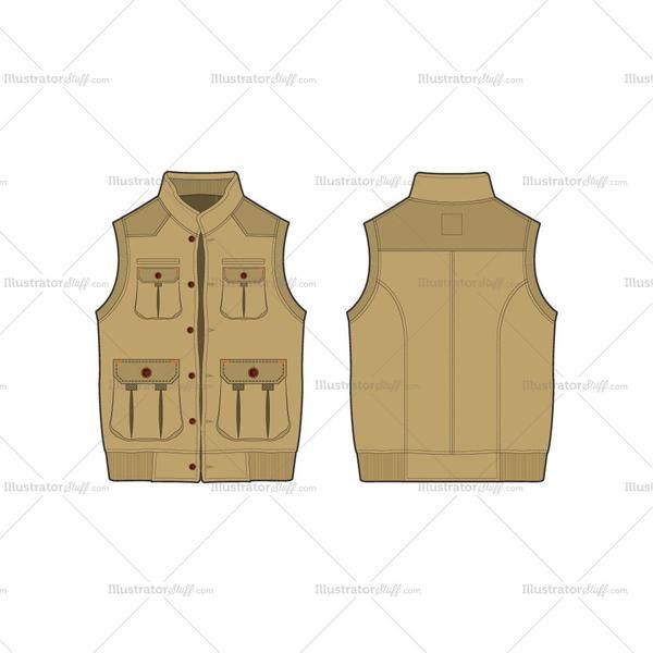 Men's Safari Hunting Vest Fashion Flat Template Jachete 600x600 Men's Safari Hunting Vest Fashion Flat Template Jachete