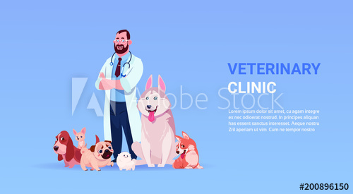 500x275 Veterinary Clinic Poster With Male Vet Doctor And Group Of Happy