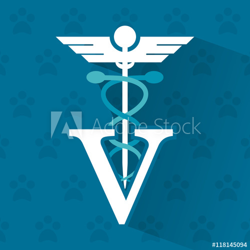 500x500 Caduceus V Foot Print Veterinarian Pet Clinic Icon, Vector