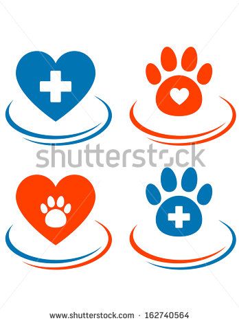 348x470 Set Of Veterinary Symbols With Red Heart, Cross And Paw On White
