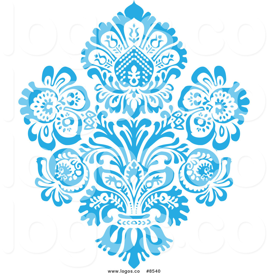 1024x1044 Royalty Free Clip Art Vector Blue Victorian Floral Damask Logo
