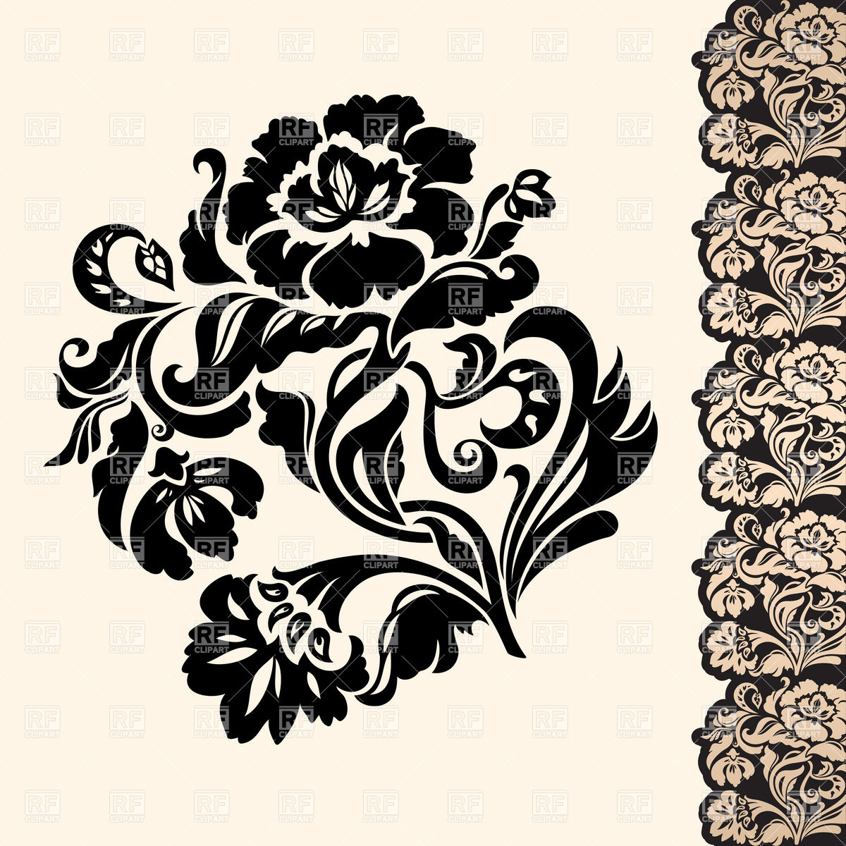 1200x1200 Victorian Floral Design Element With Lacy Border Vector Image
