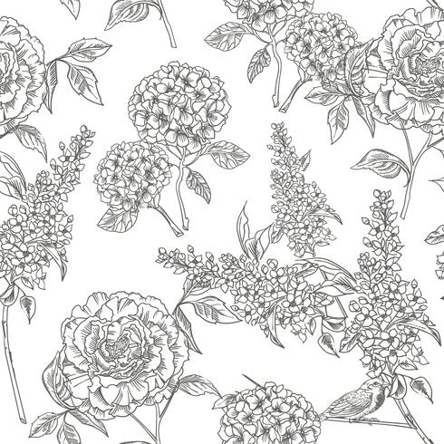 490x490 Victorian Garden Floral Seamless Pattern Vector Illustration