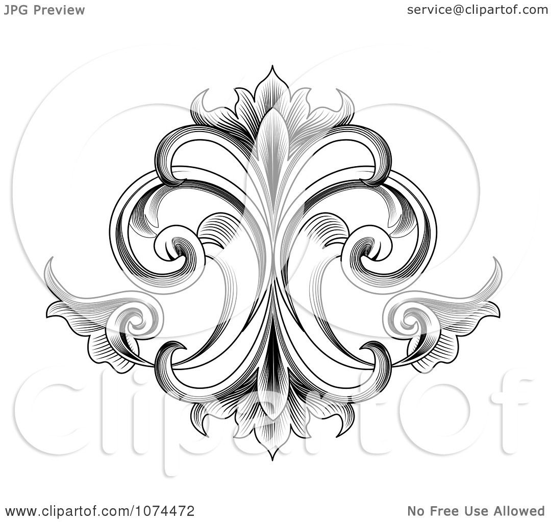1080x1024 Clipart Black And White Engraved Victorian Floral Design Element