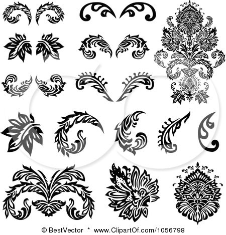 450x469 Clipart Distressed Black And White Floral Design Elements
