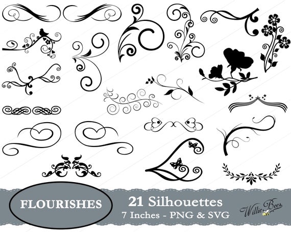 Flourish Swirl Silhouette Clip Art Embellishment Etsy 570x456 Flourish Swirl Silhouette Clip Art Embellishment Etsy