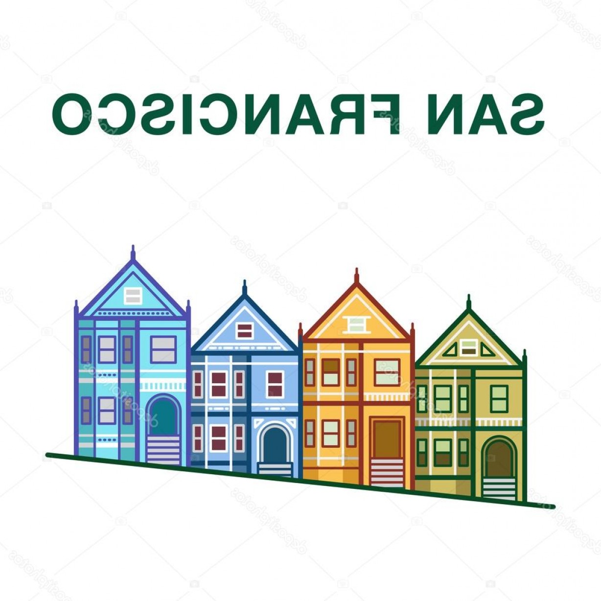 1228x1228 Stock Illustration San Francisco Victorian Houses Soidergi