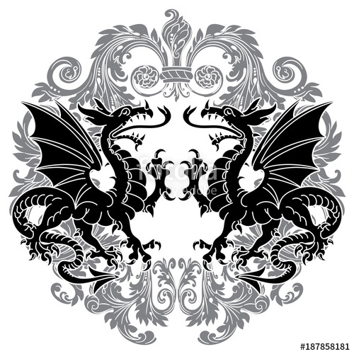 500x500 Two Winged Heraldic Dragon And Victorian Pattern Stock Image