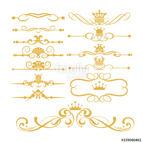 500x500 Gold Element Set, Victorian Scrolls And Crown Decorative